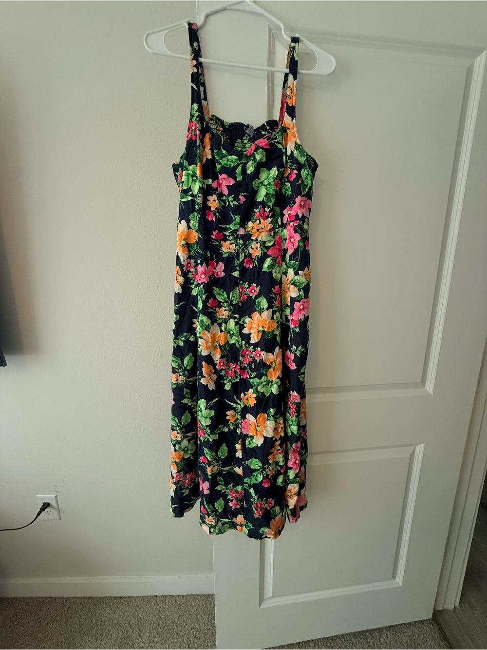 Old Navy Black Maxi Dress with Pink, Orange & Green Floral Pattern